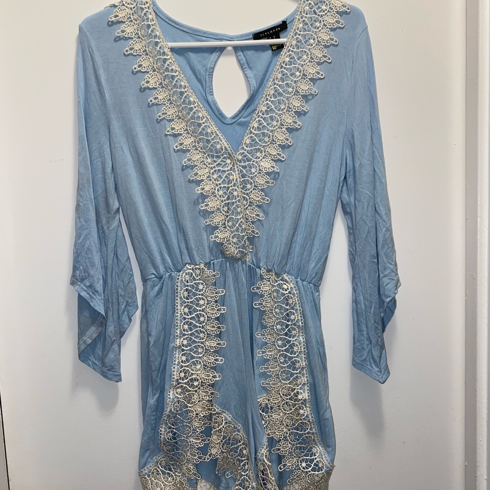 Baby blue romper with white lace